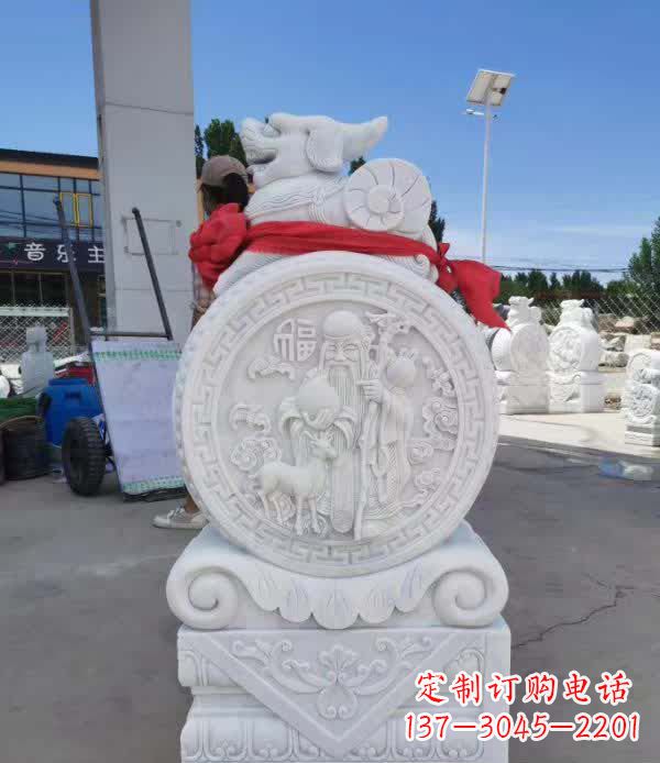 甘肃汉白玉貔貅石门墩雕塑