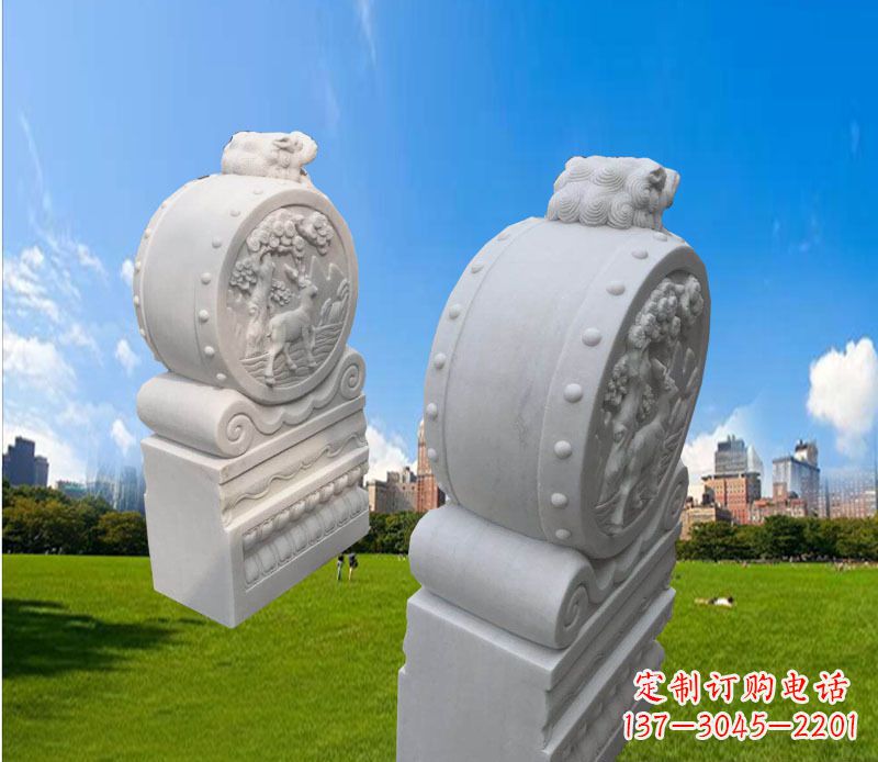 甘肃精致的汉白玉门墩雕塑