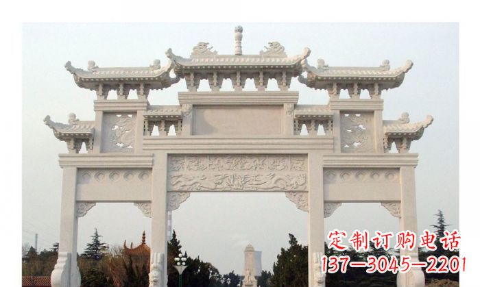 甘肃汉白玉三门石雕牌坊