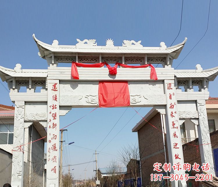 甘肃汉白玉三门石牌坊石雕——精致而优雅