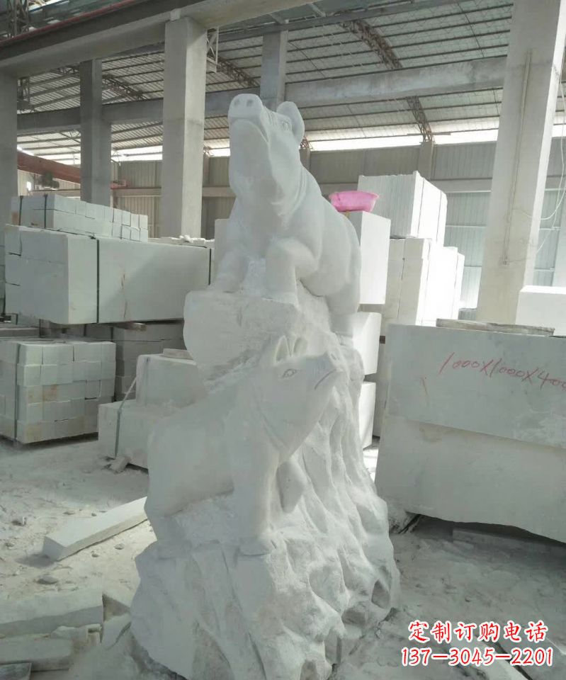 甘肃瑞颜祥彩汉白玉生肖猪雕塑