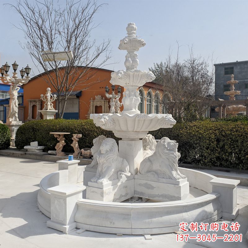 甘肃定制白玉狮子喷泉雕塑