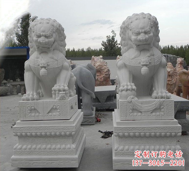 甘肃精致汉白玉守门狮子雕塑