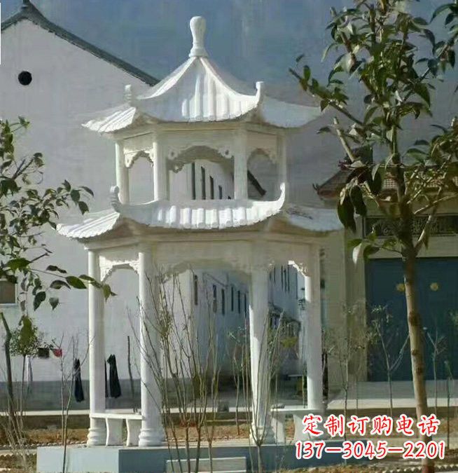 甘肃汉白玉双层凉亭石雕
