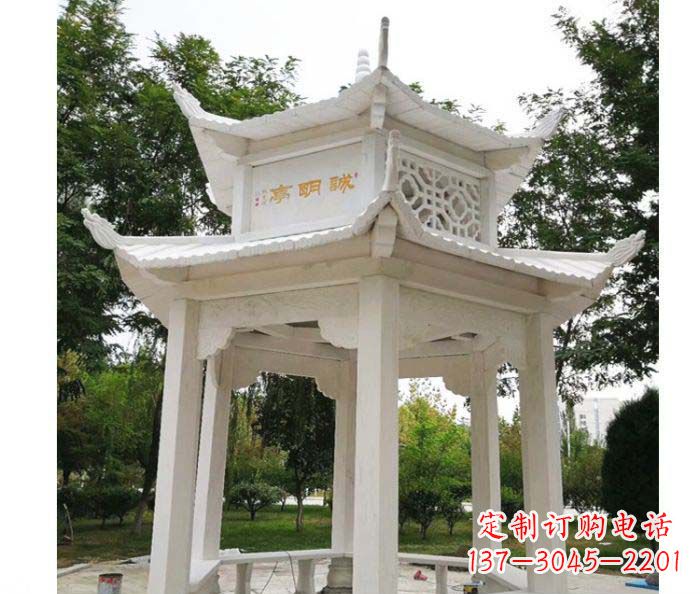 甘肃汉白玉双层六角凉亭公园石雕