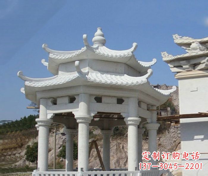 甘肃汉白玉双层石雕凉亭
