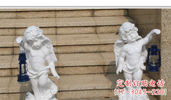 甘肃领雕塑-汉白玉小天使公园西方人物路灯石雕
