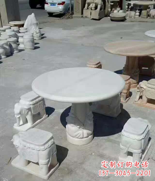 甘肃百变汉白玉圆形石桌凳,让家居更具格调