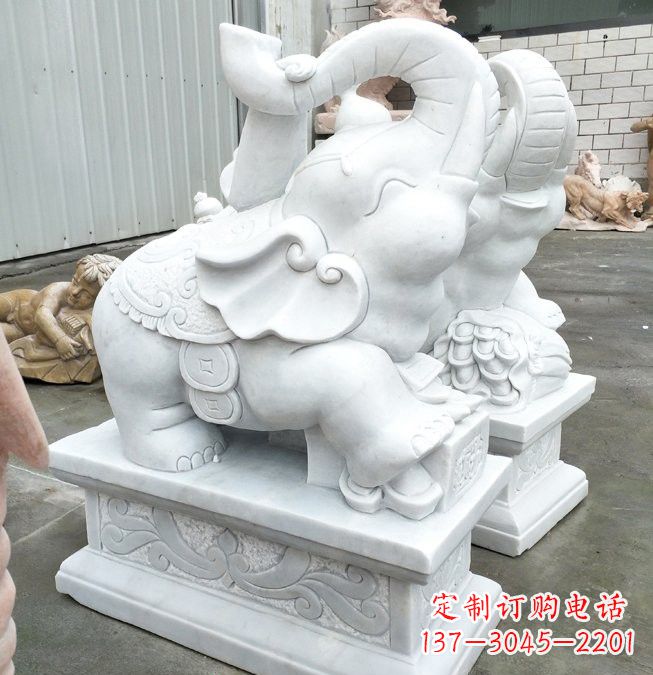 甘肃汉白玉招财运小象雕塑