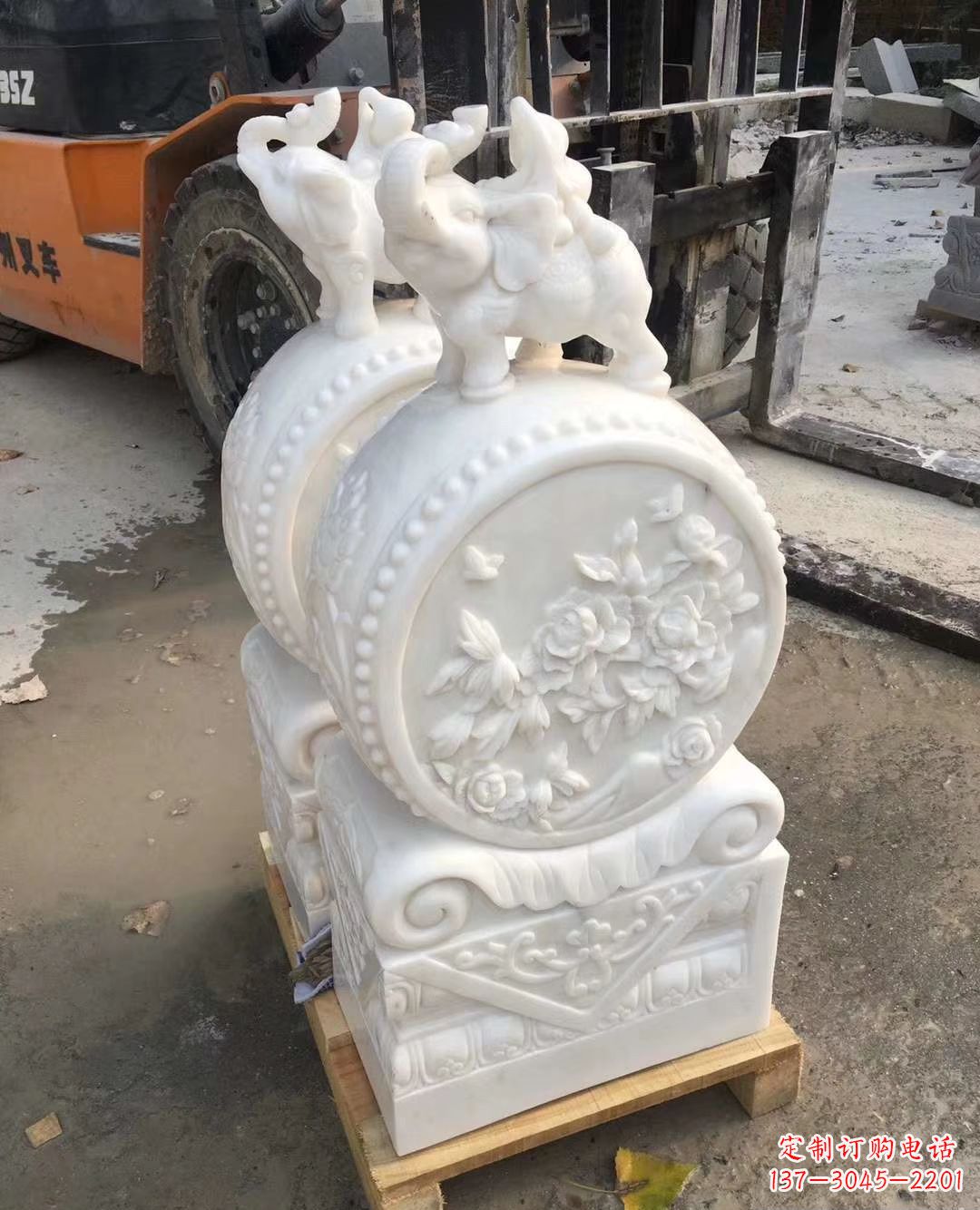 甘肃汉白玉招财小象石门墩