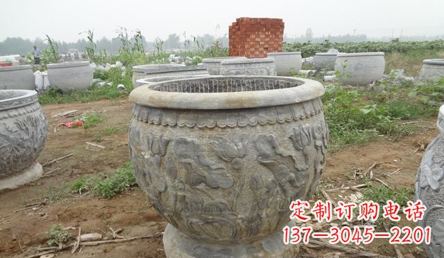甘肃荷花花盆公园景观石浮雕