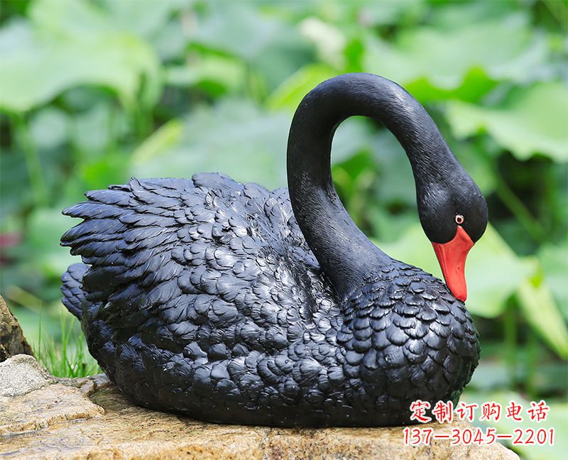 甘肃黑色曲颈天鹅雕塑-玻璃钢公园水景动物摆件