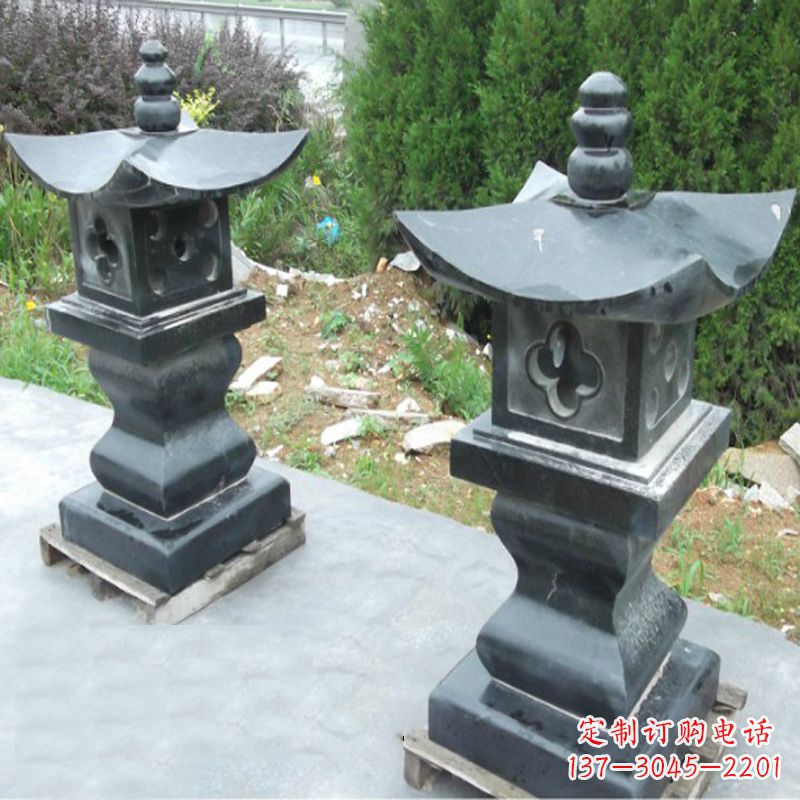 甘肃黑曜石中式石雕灯笼