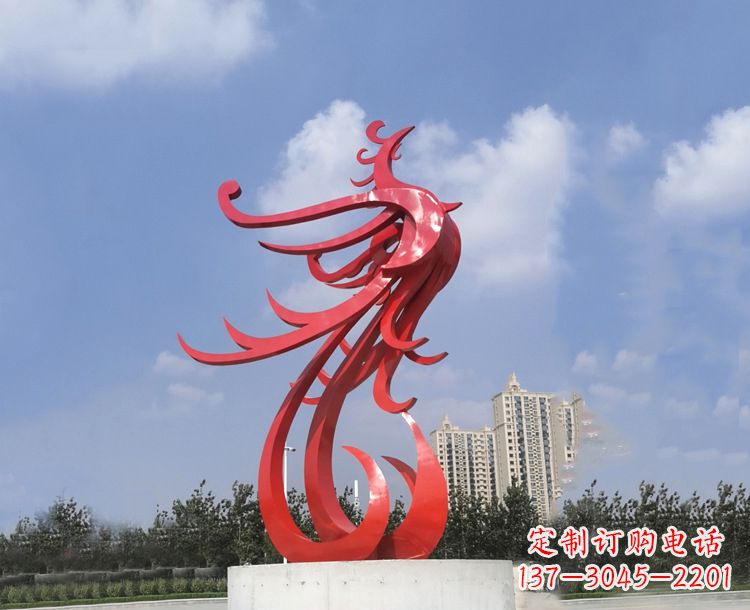 甘肃红色不锈钢抽象凤凰户外园林广场景观动物雕塑