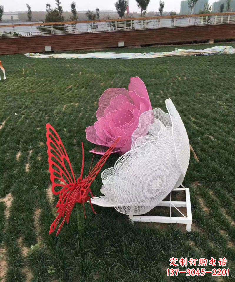 甘肃户外不锈钢铁艺蝴蝶花朵雕塑