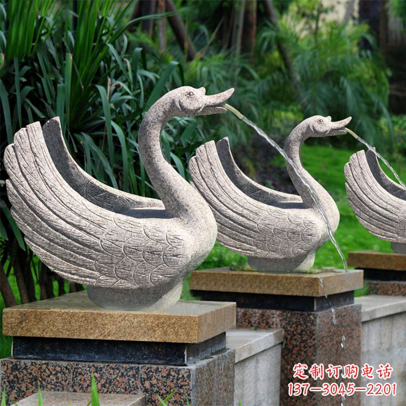 甘肃花岗岩喷水天鹅雕塑-公园水景吐水动物喷泉