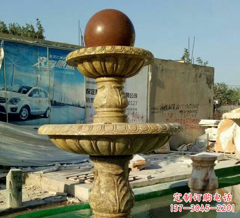甘肃精美花岗岩双层风水球雕塑