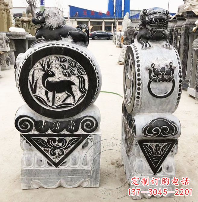 甘肃黄山石雕门墩石