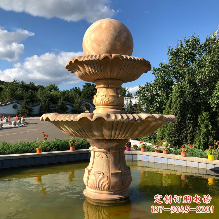 甘肃经典黄锈石喷泉装饰雕塑