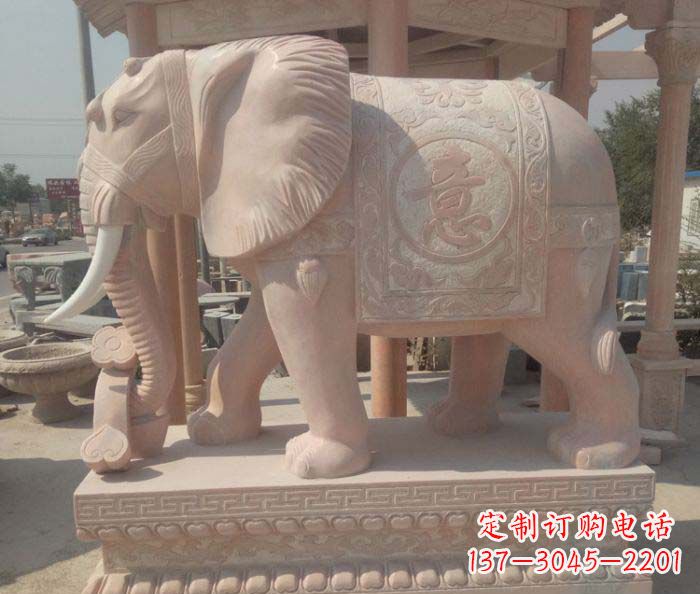 甘肃传神雕刻,精美雕塑——吉祥如意大象晚霞红门口石雕