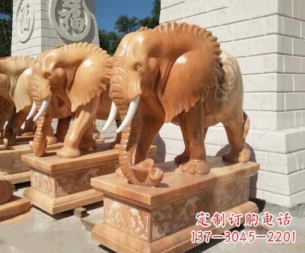 甘肃吉祥如意大象晚霞红门口石雕 (3)