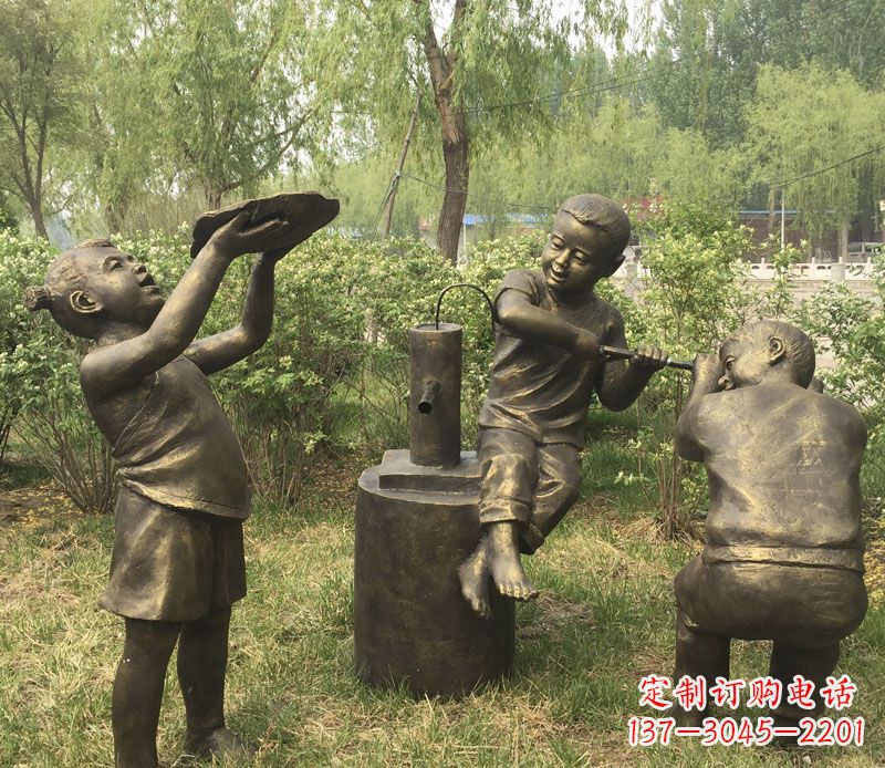 甘肃艺术熊孩子,活泼可爱的儿童雕塑