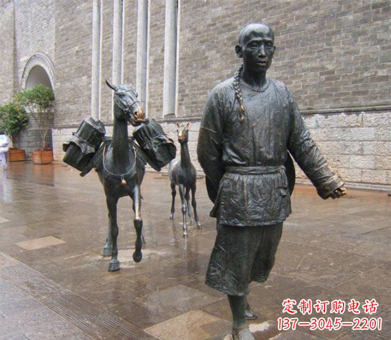 甘肃中领雕塑专业定制古代人物小品毛驴铜雕