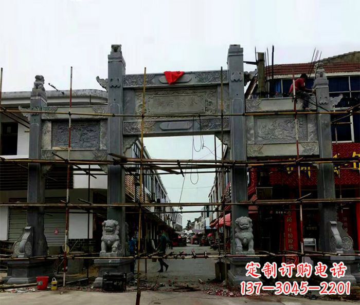 甘肃中领雕塑-精美街道三门石雕牌楼