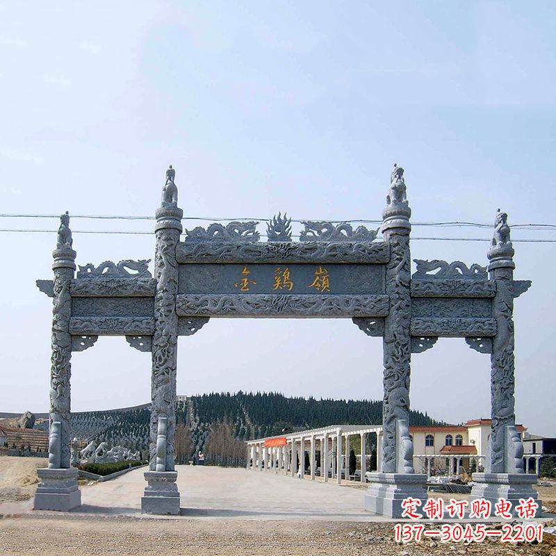 甘肃金鸡岭景区石雕牌坊特色雕塑定制