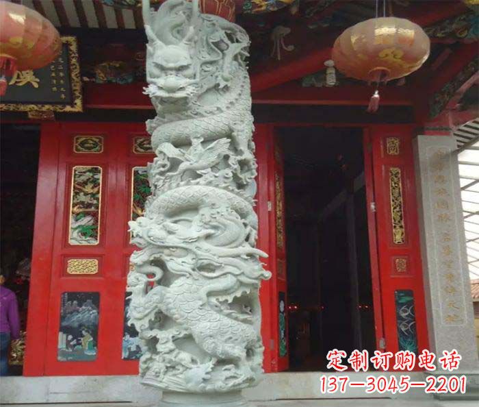 甘肃精美的大理石龙柱雕塑