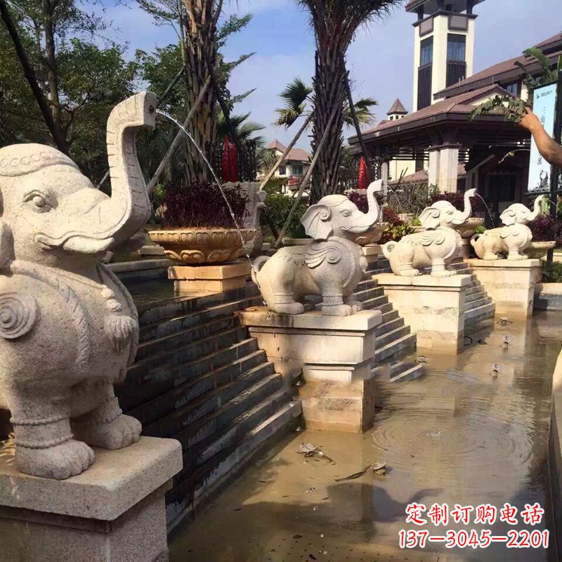 甘肃景区景点睡觉喷水石雕大象动物雕塑