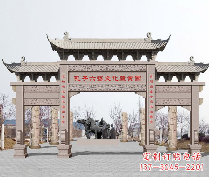 甘肃景区三门石雕牌坊-高质美观可靠的雕塑装置