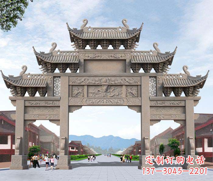 甘肃景区三门石雕牌楼——精美雕塑定制