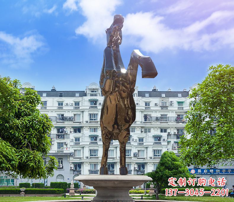 甘肃镜面城市经典不锈钢奔马塑像