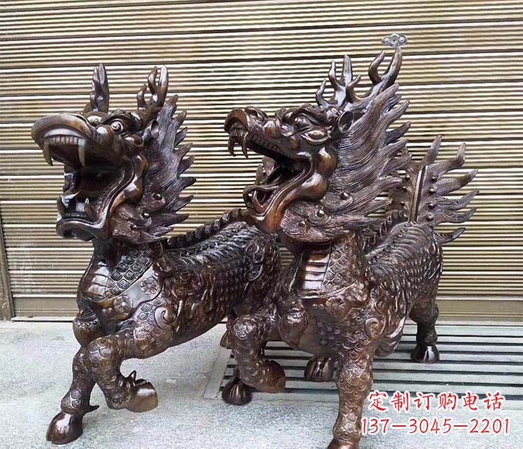 甘肃中领雕塑:专业定制酒店门口招财麒麟铜雕