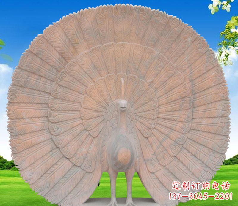 甘肃孔雀开屏石雕公园动物摆件