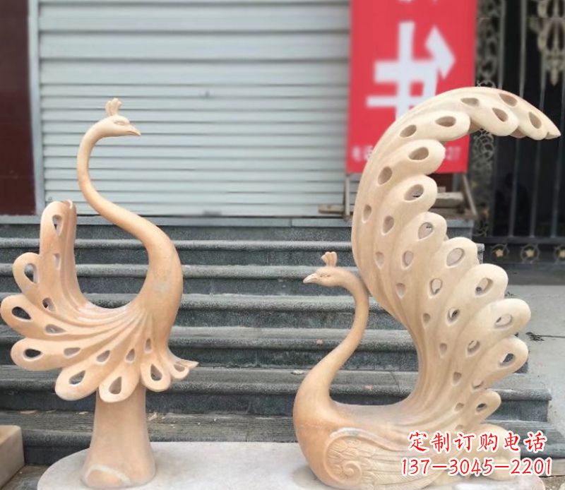 甘肃孔雀石雕园林景观摆件