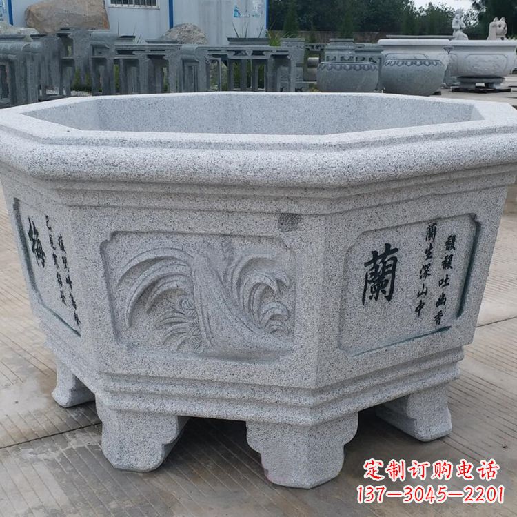 甘肃原木质材料的精美砂岩花盆雕塑