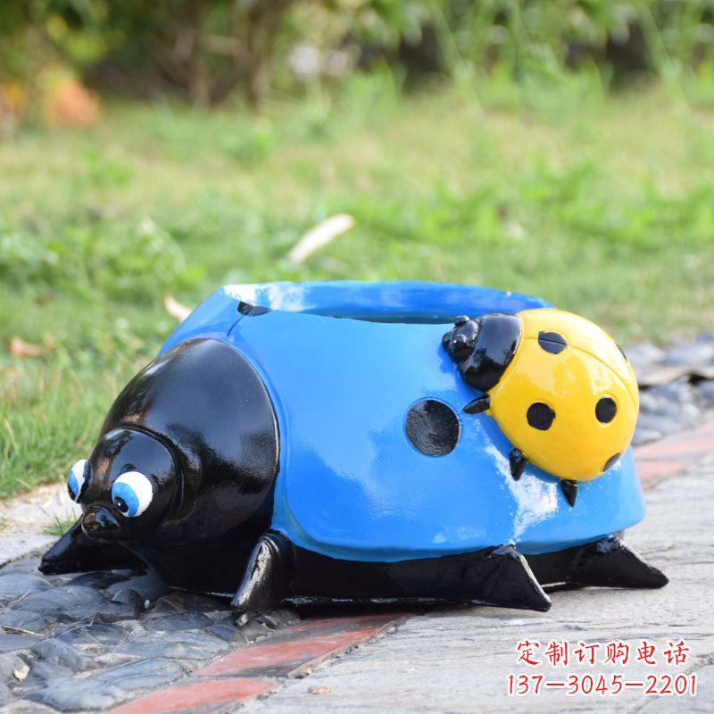 甘肃蓝色玻璃钢七星瓢虫花盆雕塑