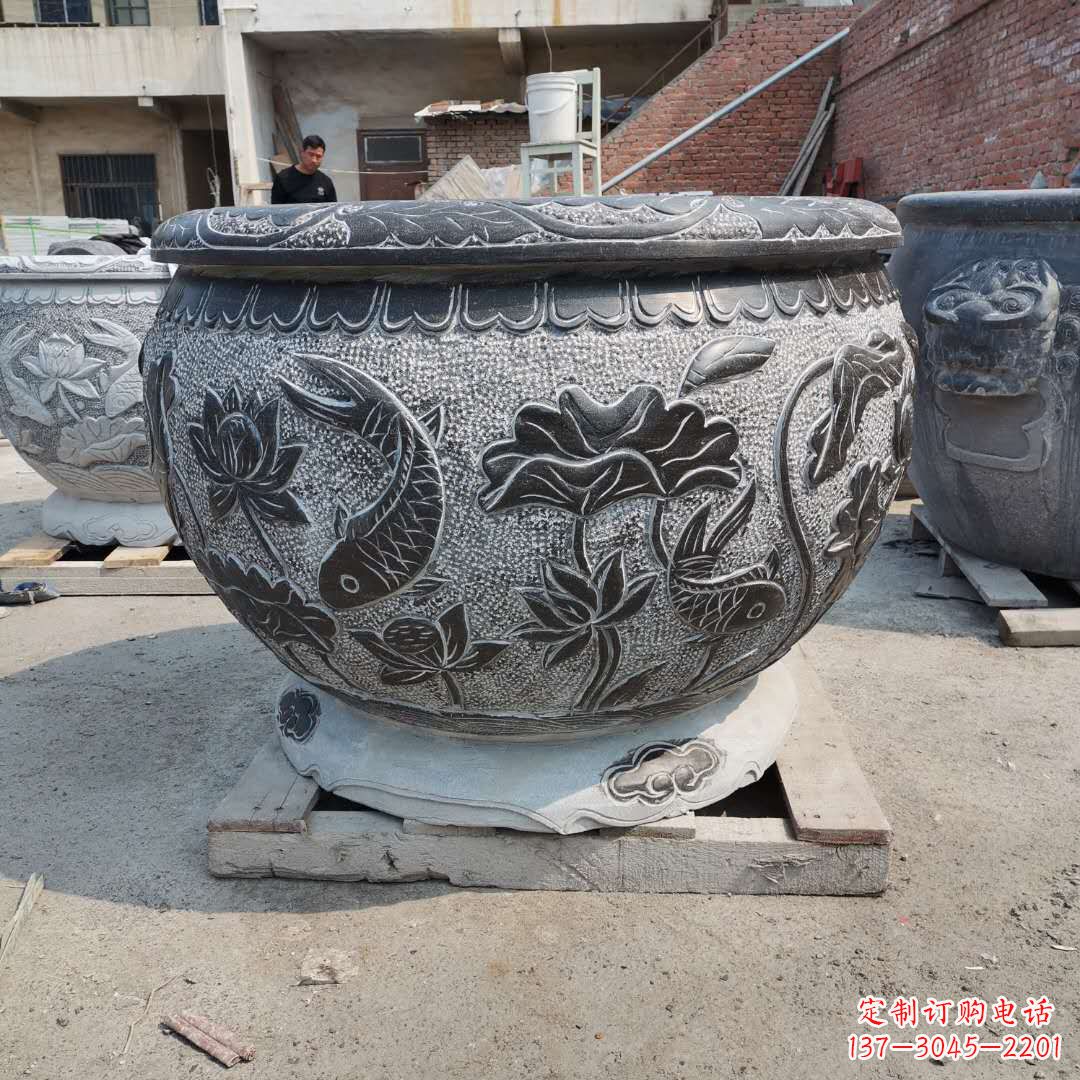 甘肃老青石园林石雕水缸