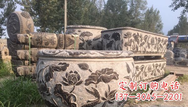 甘肃出类拔萃的丝绸石浮雕仿古圆水缸