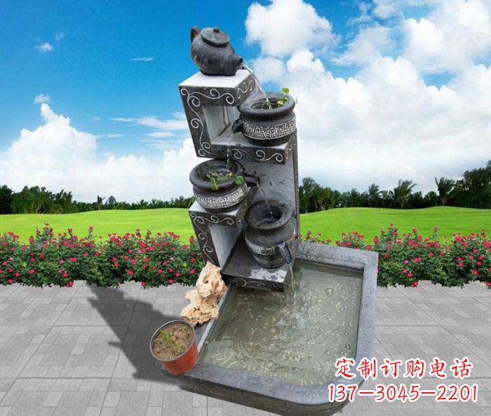 甘肃流水罐子水槽庭院流水摆件石雕