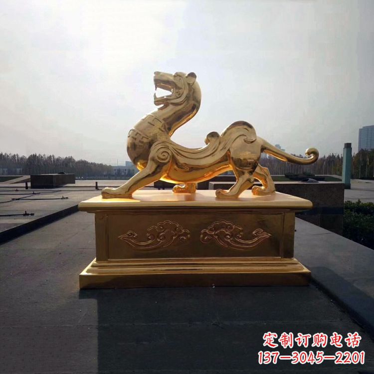 甘肃鎏金白虎铜雕-景区园林广场神兽雕塑摆件