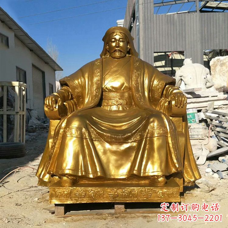 甘肃鎏金成吉思汗铜雕-中国历史伟人古代著名人物雕像