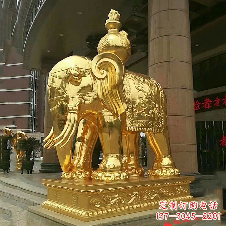 甘肃鎏金大门大象铜雕，招财辟邪吉祥动物雕塑