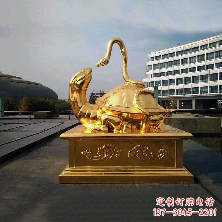 甘肃鎏金上古神兽玄武动物铜雕塑