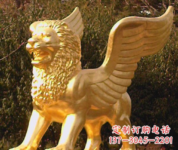 甘肃鎏金西洋狮子飞狮铜雕,尊贵非凡