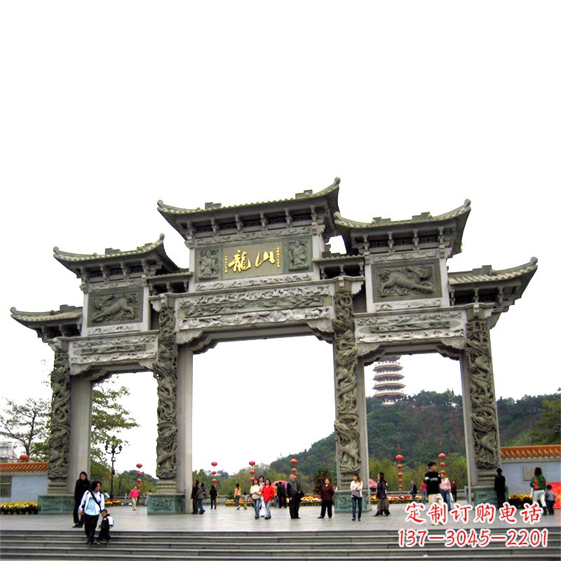 甘肃龙山景区大型石头雕塑牌楼,定制之选