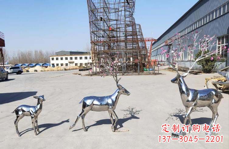 甘肃梅花鹿不锈钢雕塑,惊艳于众