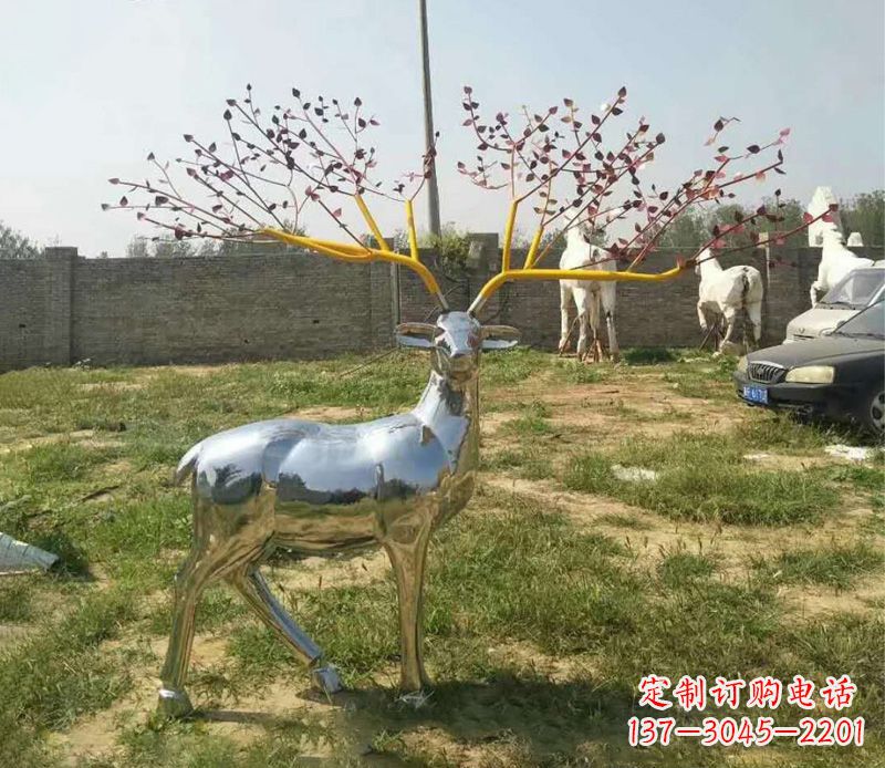 甘肃梅花鹿镜面不锈钢摆件雕塑